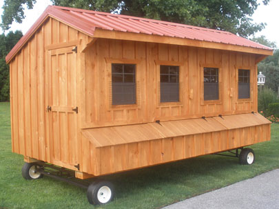 amish built chicken coop in maryland with 4 windows and wheels